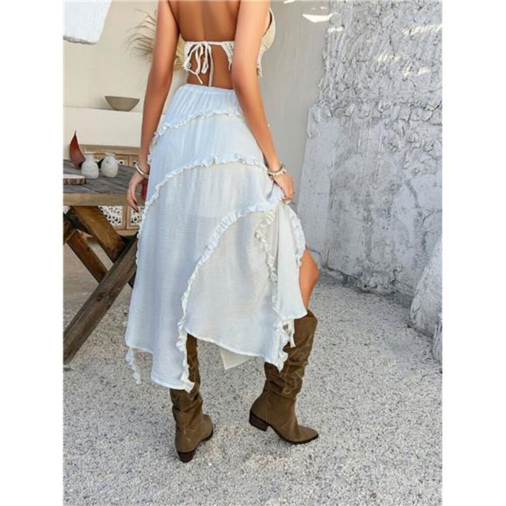 Devine Slit Drawstring Ruffled Skirt - Picture 6 of 16